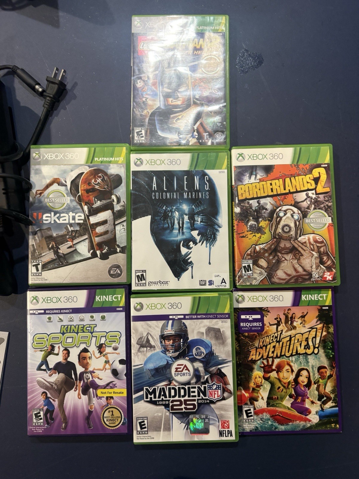 Microsoft Xbox 360 Black With 3 Controllers X-box Kinect And 7 Games