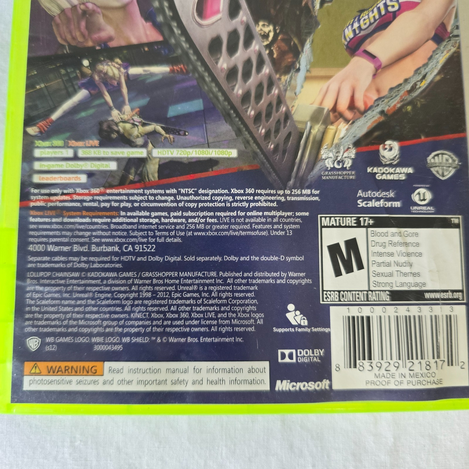 XBox 360 Lollipop Chainsaw Video Game Mature 17+