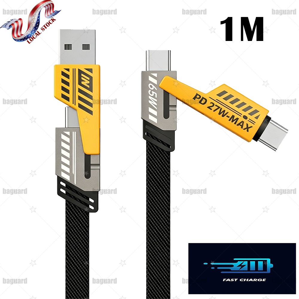 4 in 1 Mecha Fast Charging Data Cable Cord PD 27W For All Models 4 Ports Switch