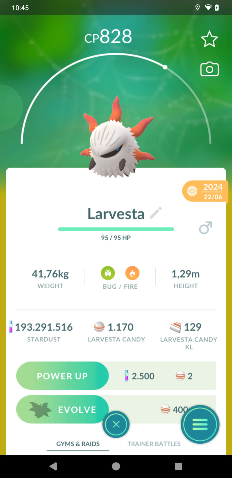 Non Shiny Larvesta / Volcarona – 20k Star.d