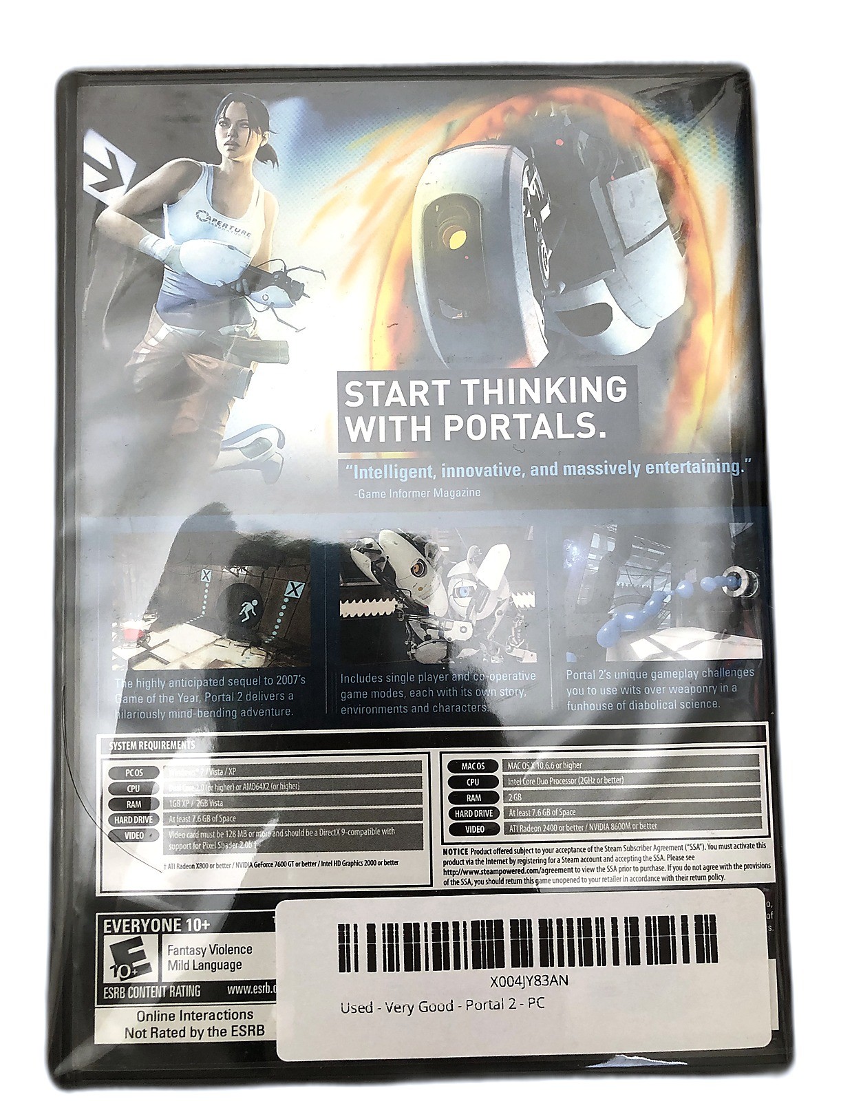 Portal 2 (PC, 2011) Valve WIN MAC DVD-ROM Software Used Very Good