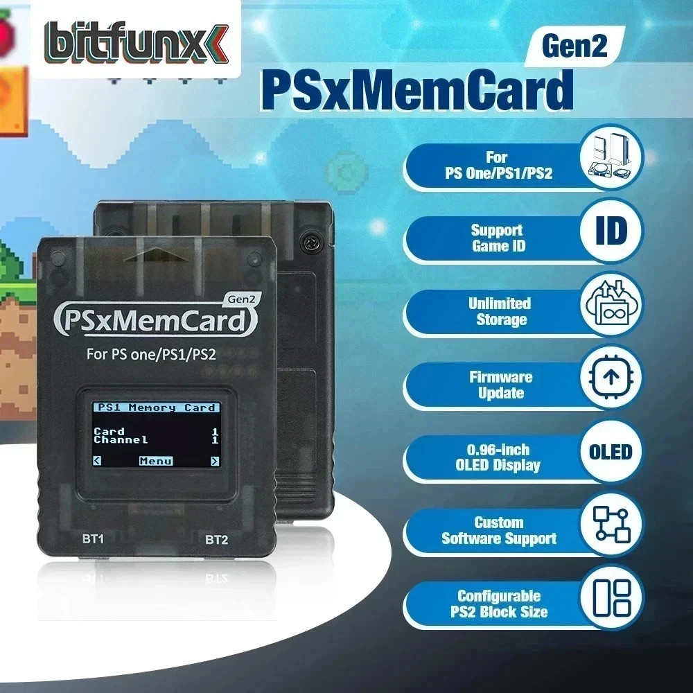 PSxMemCard Gen2 Memory Card for PS1 & PS2 Save Storage