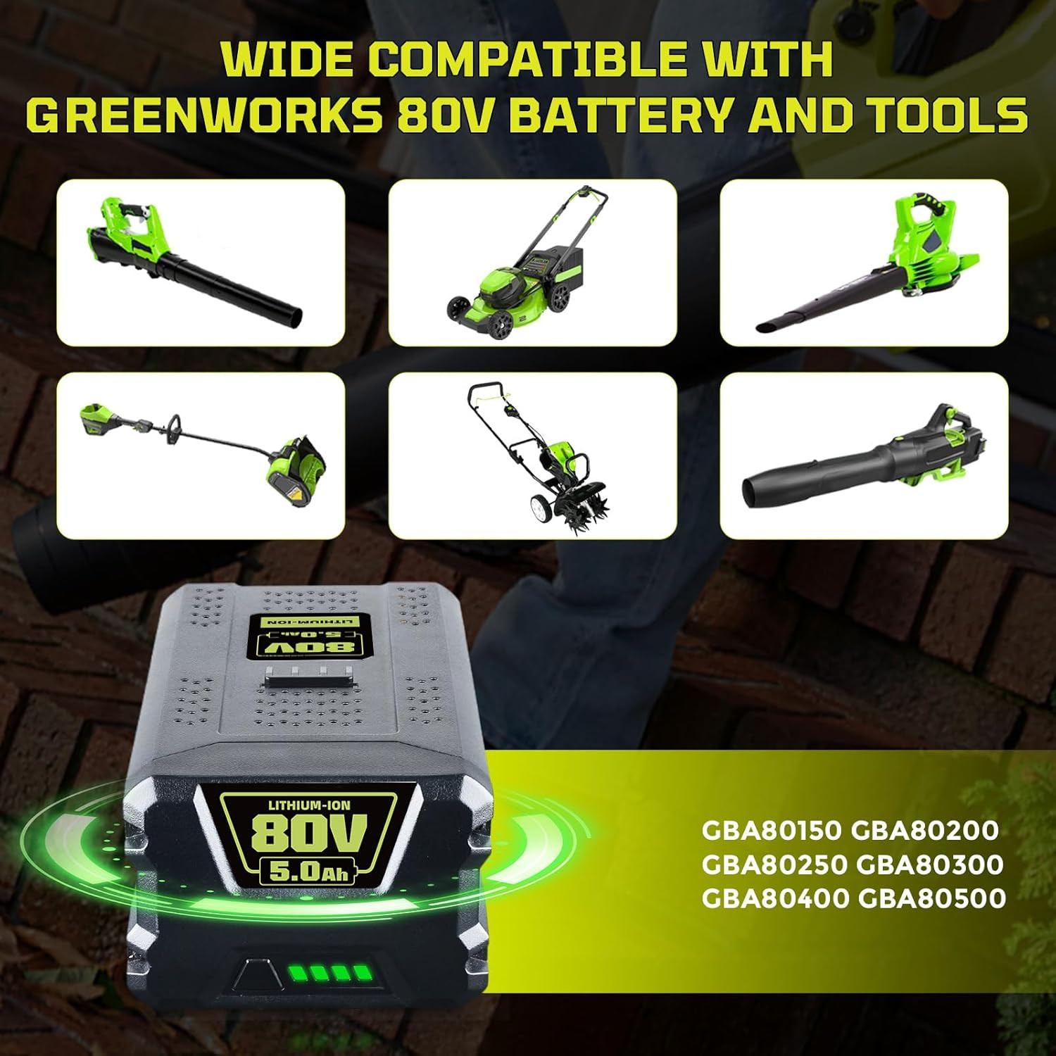 5000Mah Replacement Battery for Greenworks 80V GBA80200 GBA80300 GBA80400