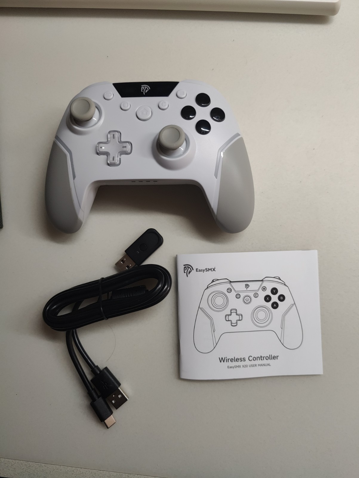 EasySMX X20 Wireless Gaming Controller RGB Backlit Hall Effect Stick, White