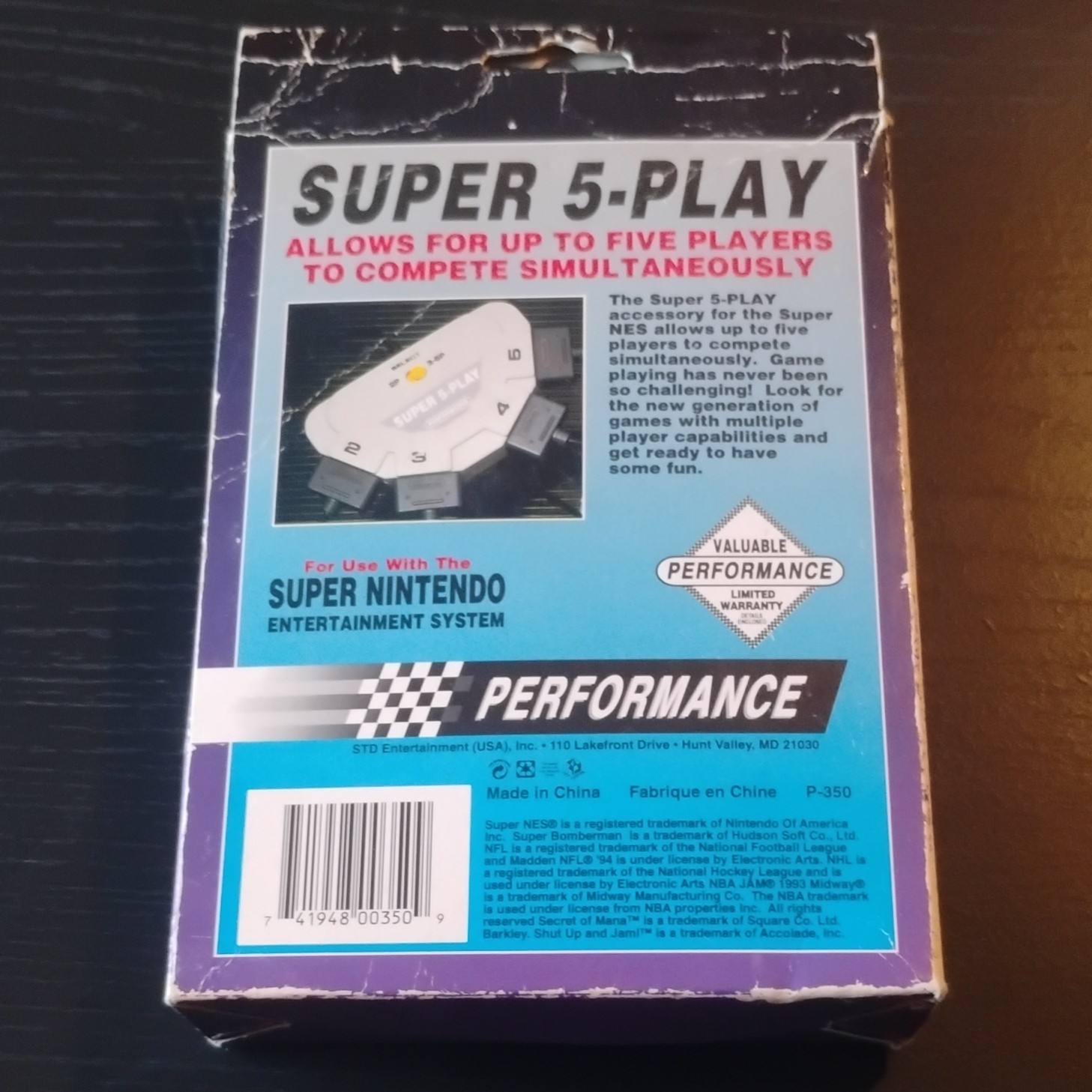 Performance Super 5-Play Multitap Adapter/Accessory/Attachment for SNES (Tested)