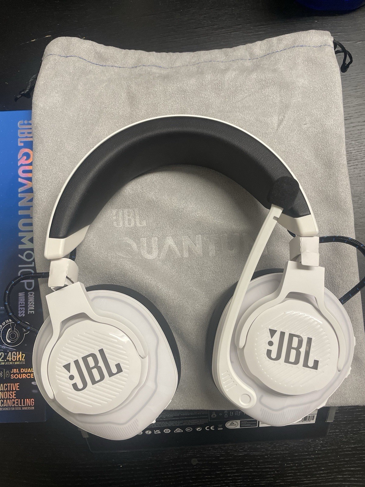 JBL Quantum 910P Wireless ANC Over-Ear Gaming Headset w/ Boom Mic White