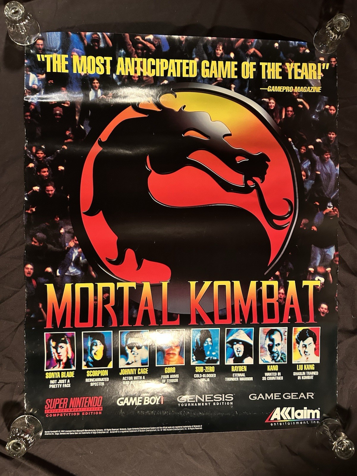 Mortal Kombat 1993 Rare Store Promo Poster Akklaim! SNES SEGA GAMEBOY!