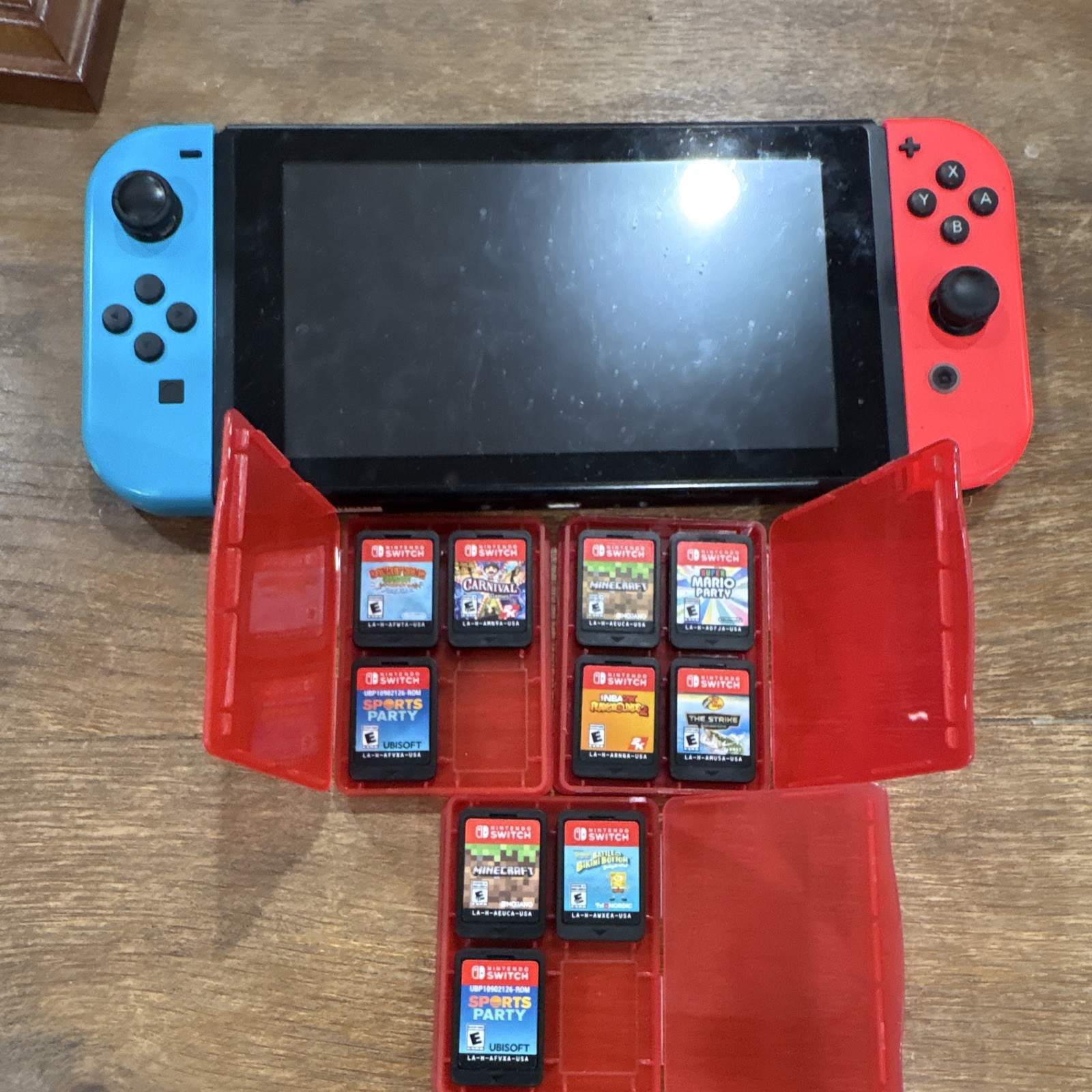 Nintendo Switch Console w/ Wi-Fi, Game Cartridge Lot & Red Case, Minecraft