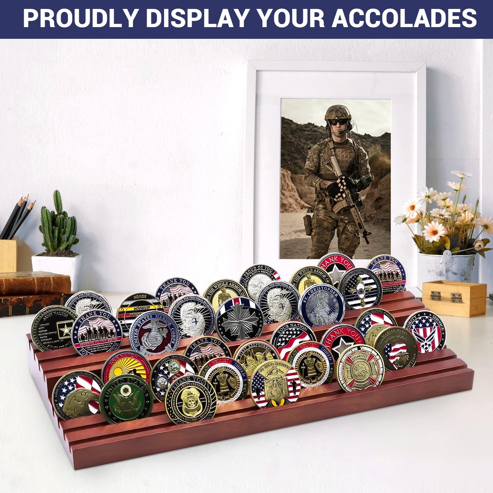 8 Rows Military Challenge Coin Stand Holders Display Case Holds 50-64 Coins