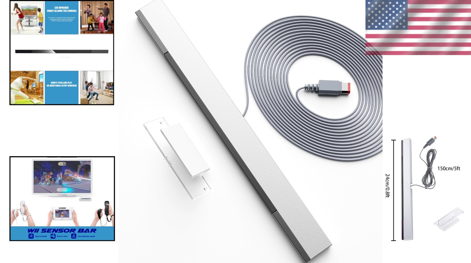 Replacement Wired Infrared Sensor Bar for Wii U – Long Cable & Stable Connection