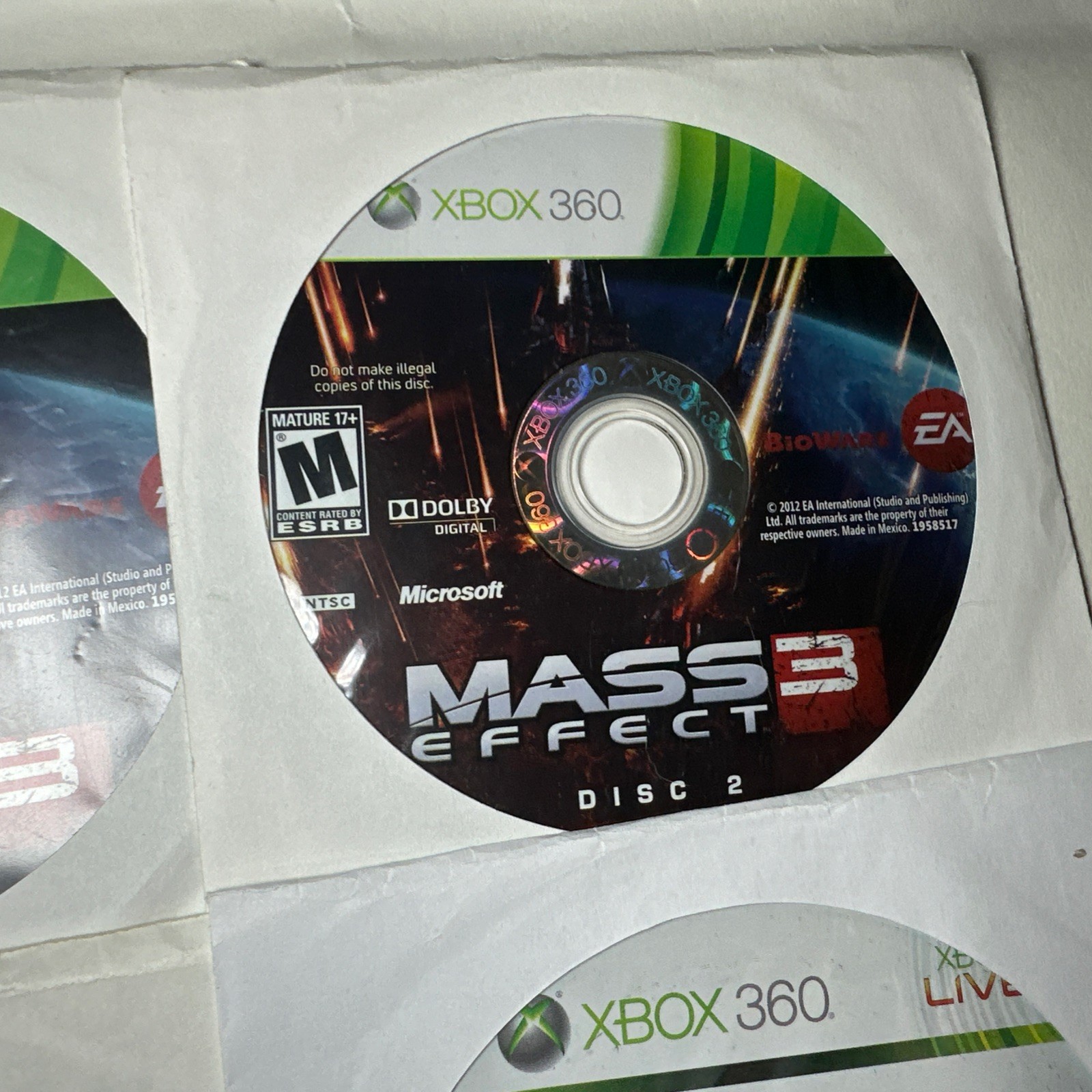 OEM Microsoft Xbox 360 Black Wireless Controller + Games Black Flag Mass Effect