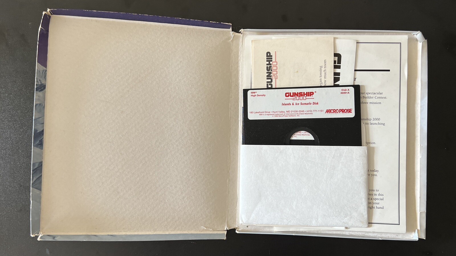 Vintage ‘92 IBM Micro Prose “Gunship 2000” Big Box PC Game w/Docs, 5.25” Floppy