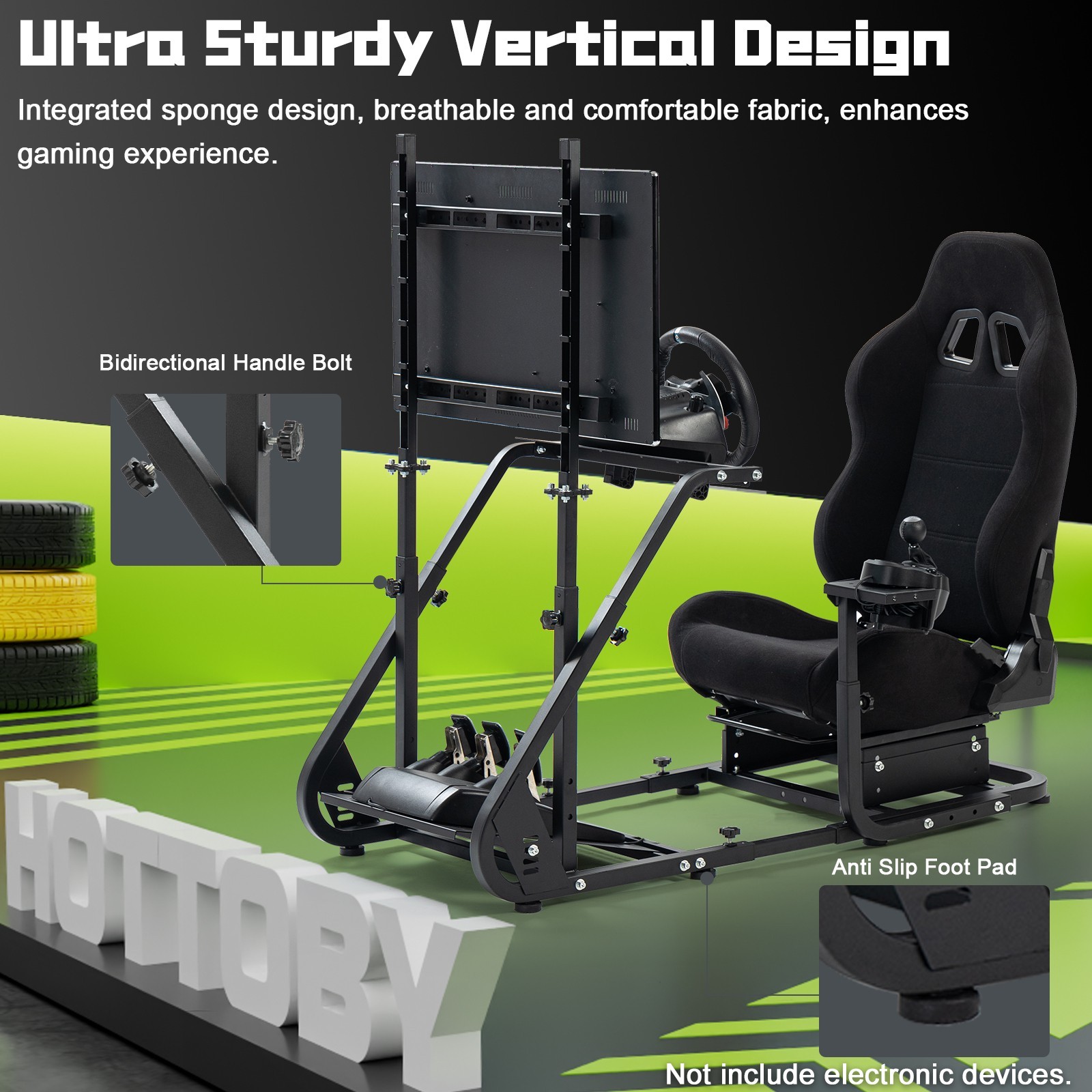 Hottoby Racing Simulator Cockpit With Black Seat & Monitor Stand Fits Logitech