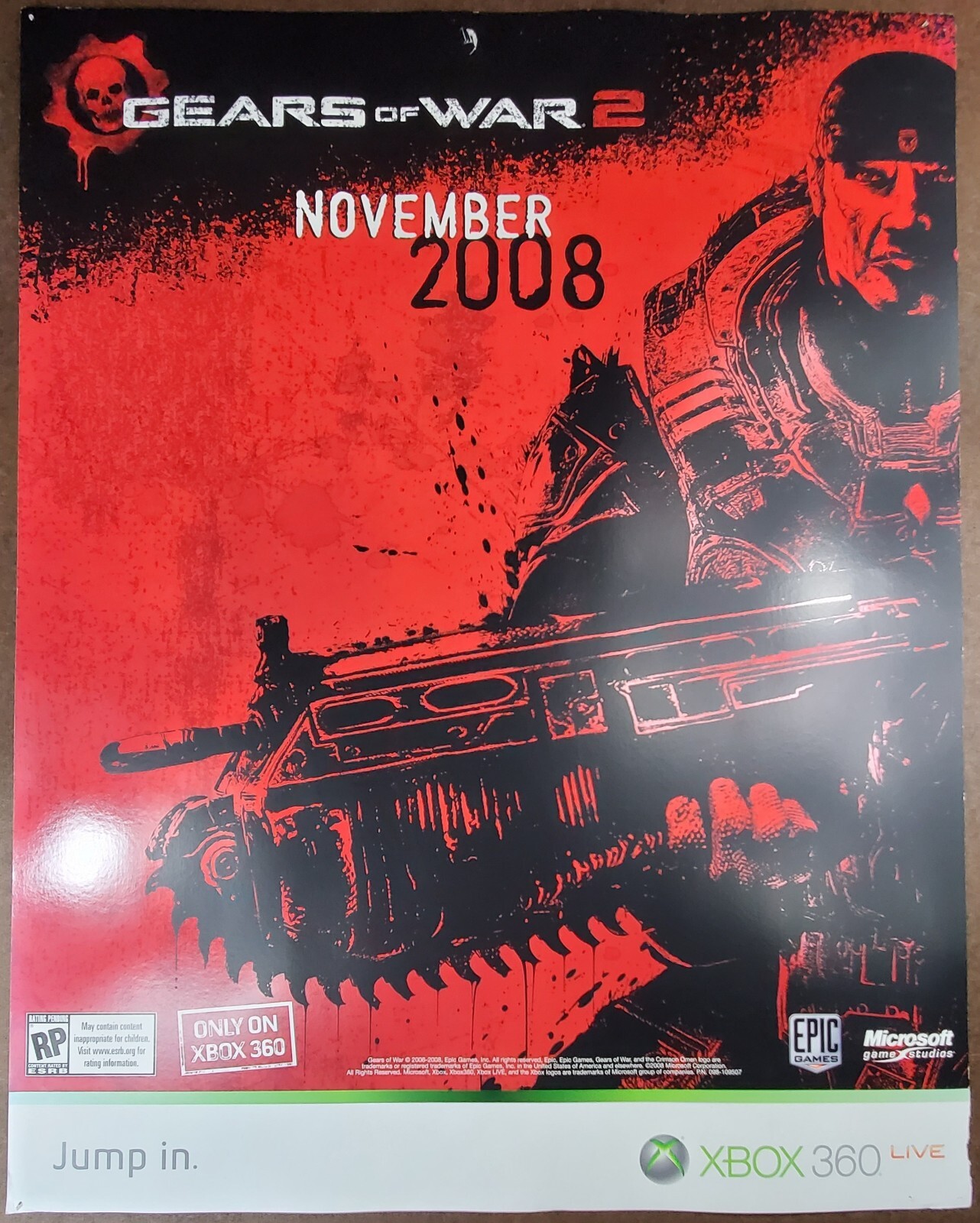 Gears of War 2 Xbox 360 Promo Launch Poster 22″x28″ 2008 Microsoft Rare XB360