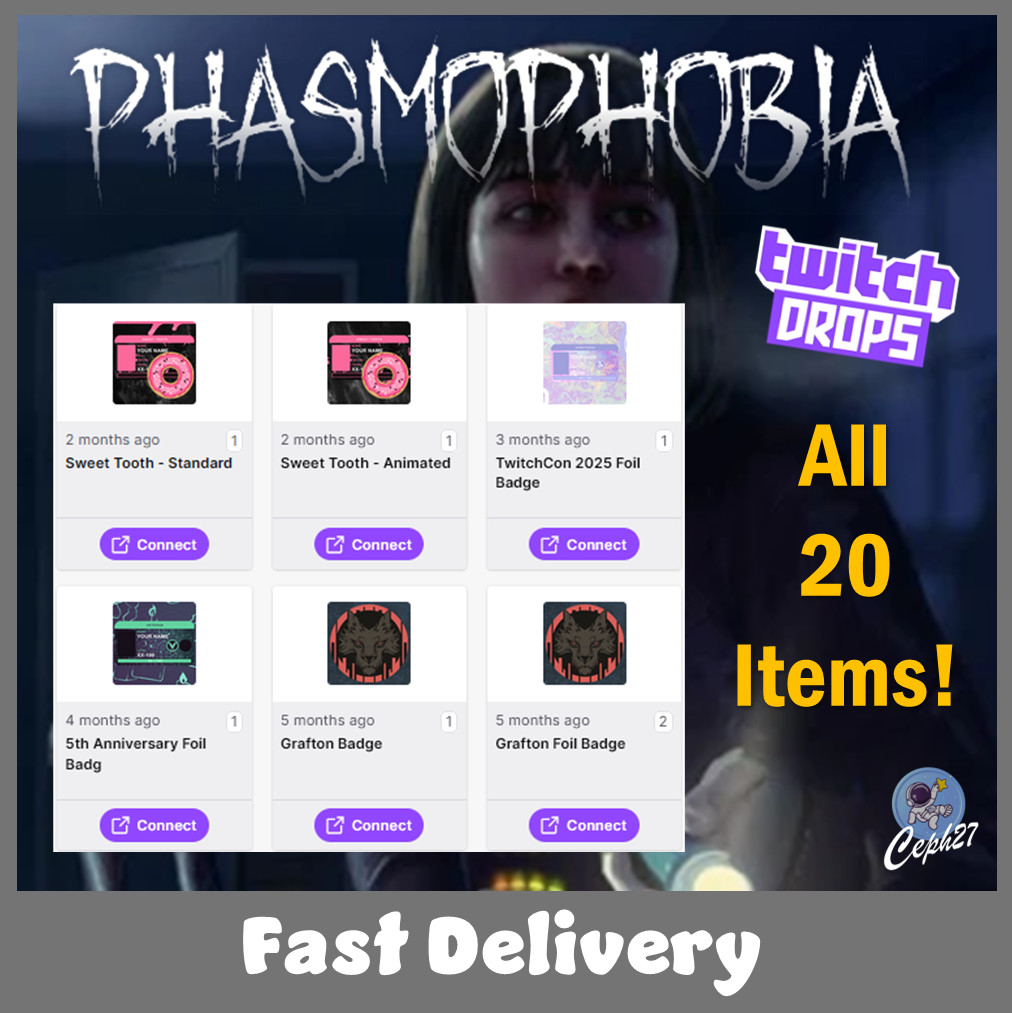 Phasmophobia Twitch Drops – Animated/Holo ID + Badges – ALL 20/20 Items/Skins