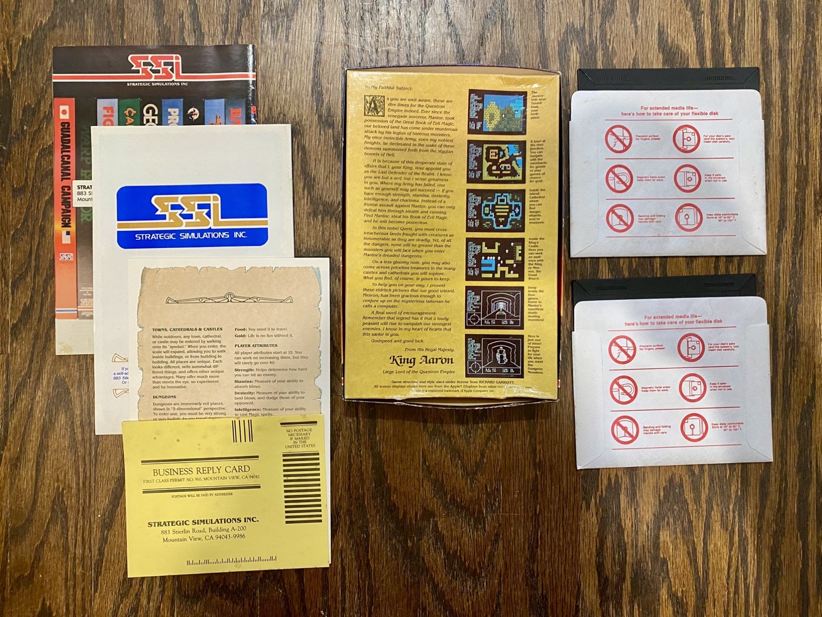 Questron CIB – SSI – Atari 400 / 800 – Box / Disks / All Paperwork – CLEAN