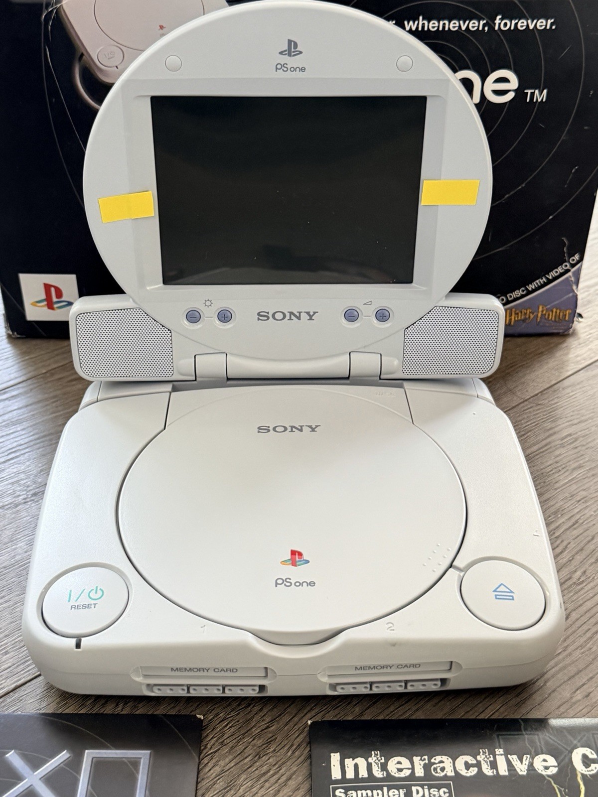 PSOne Console w/ LCD Screen + Box + Demo Discs TESTED & WORKS NWOB OPEN BOX