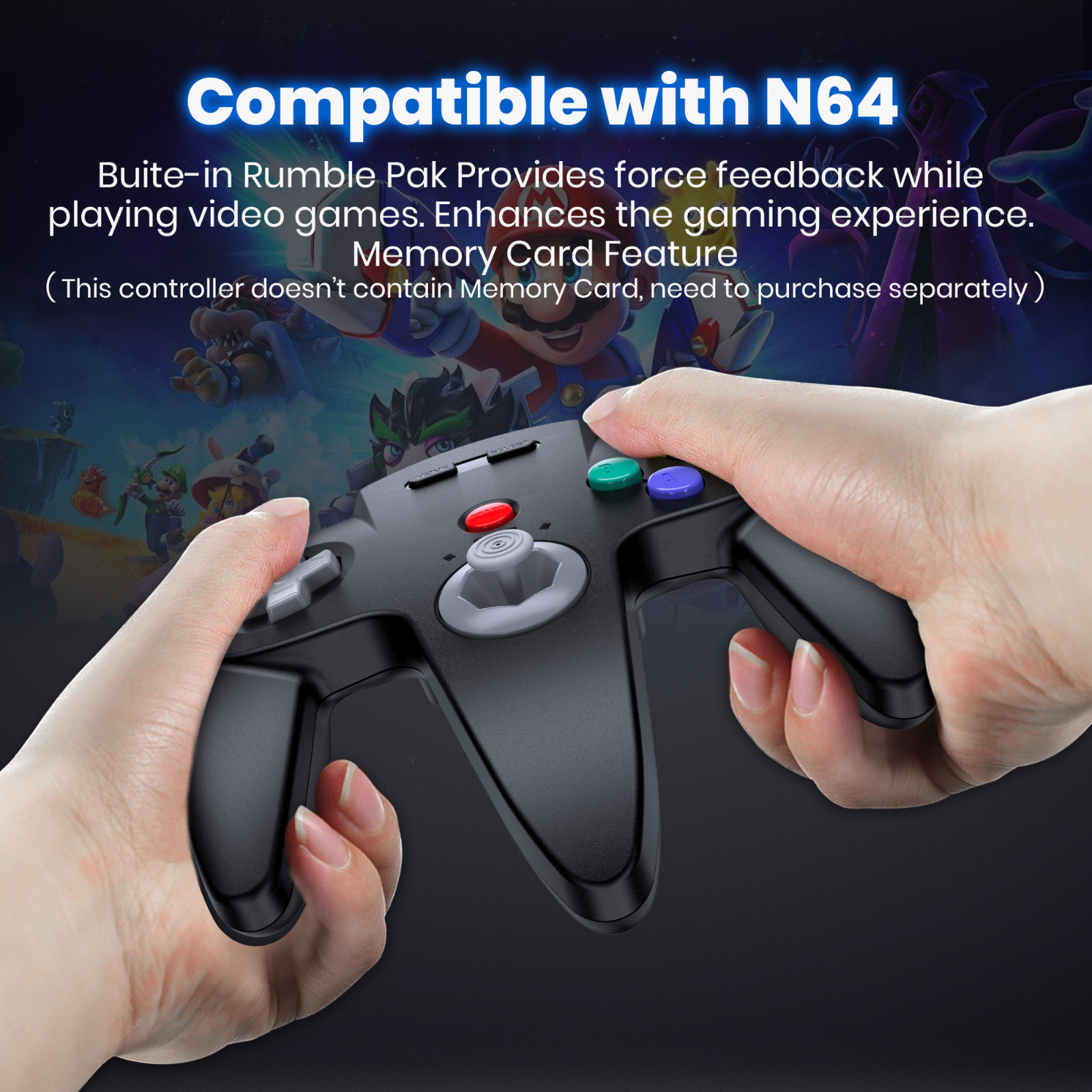 Wireless N64 Controller Rechargeable Gamedpad w/Rumble Pak for Nintendo 64 N64