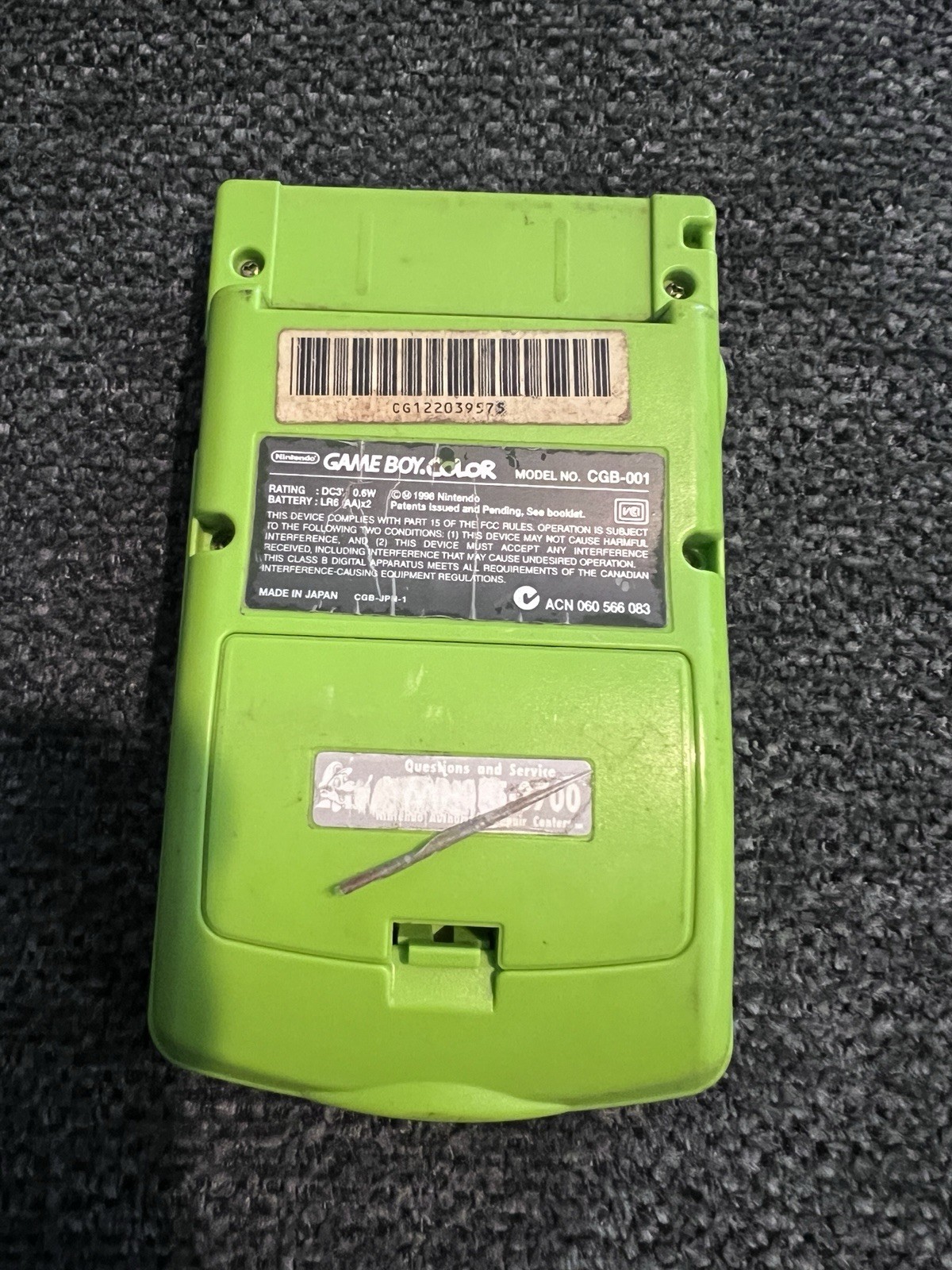 Nintendo Game Boy Color Kiwi Lime Green Handheld Console System For Parts