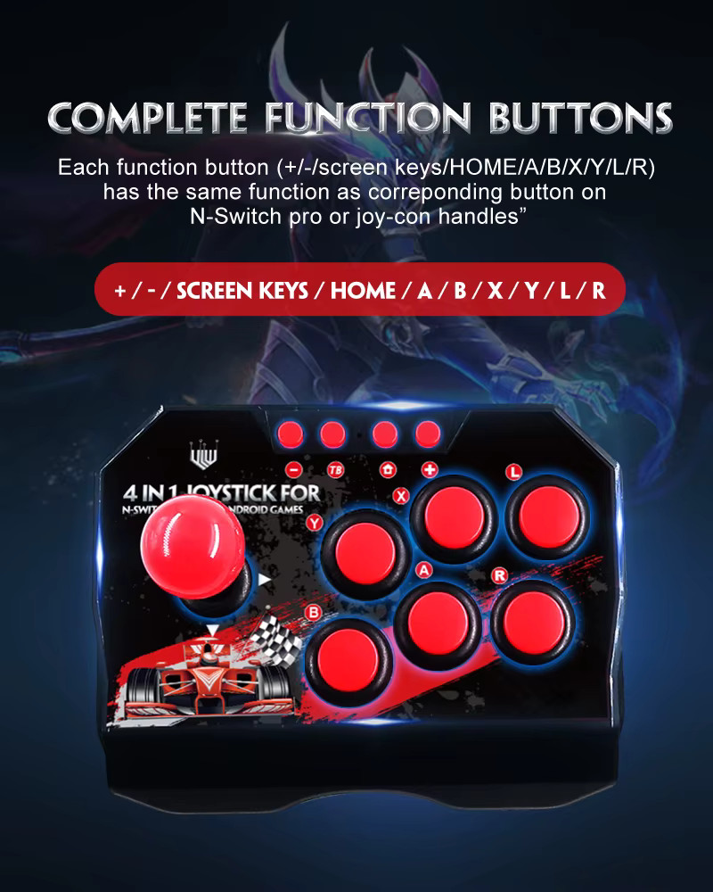 4 in 1 Retro Arcade Game Joystick Controller USB Wired for PS3/Switch/PC/Android