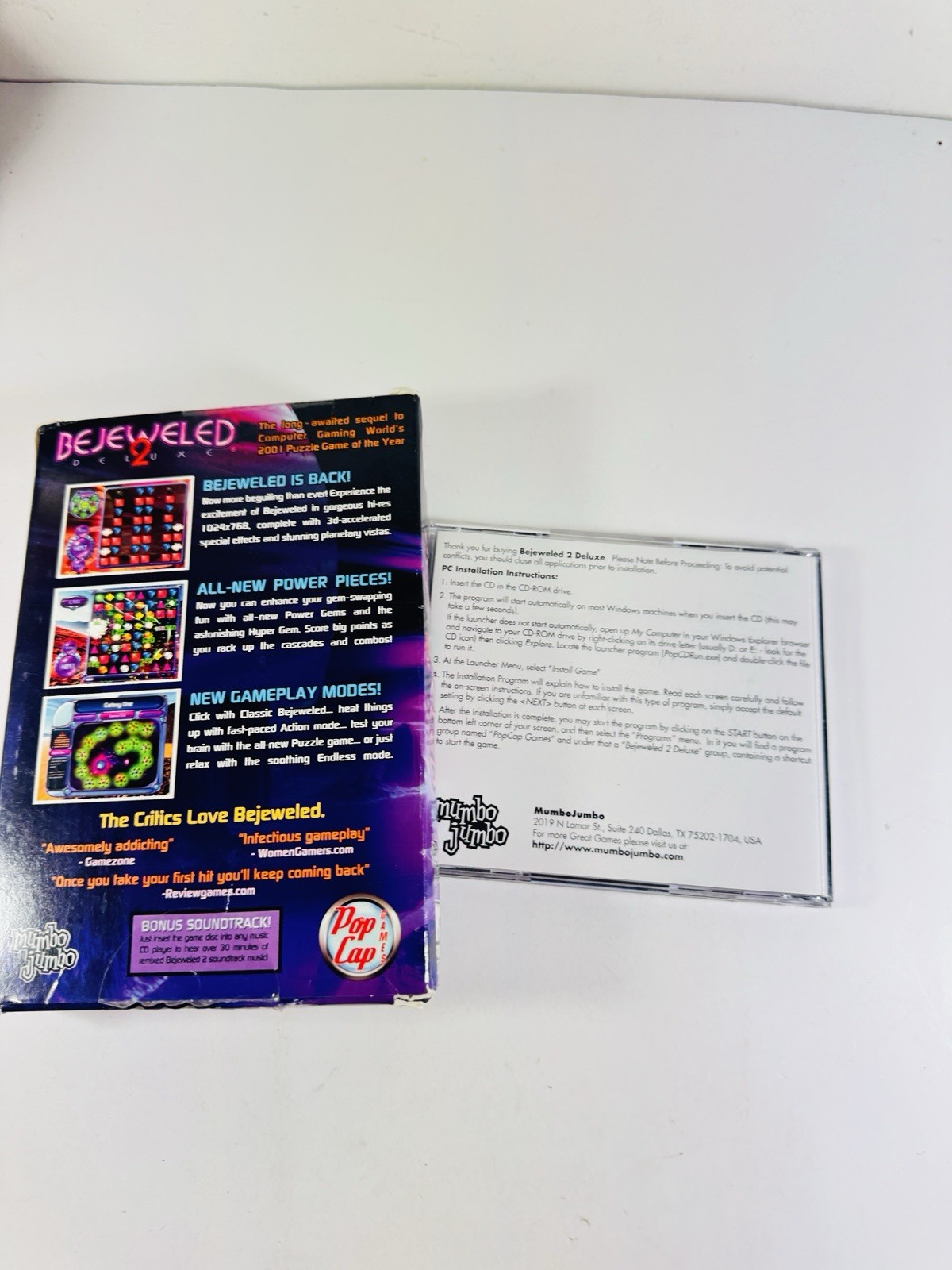 Bejeweled 2 Deluxe PC CD-Rom 2004 Windows matching arcade game W/ Box ML443