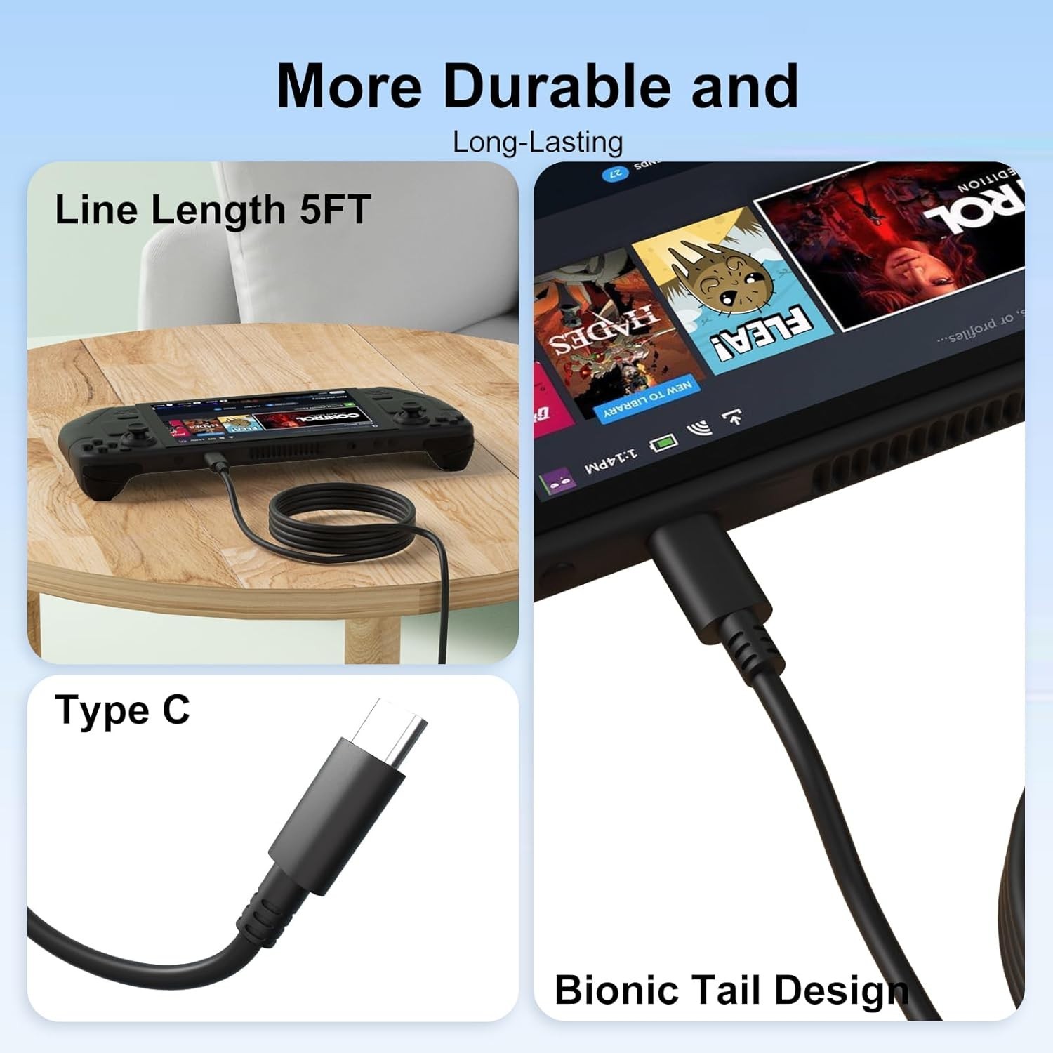 20V 3A Fast Charging Adapter with 5ft USB-C Cable for Ultimate Gaming