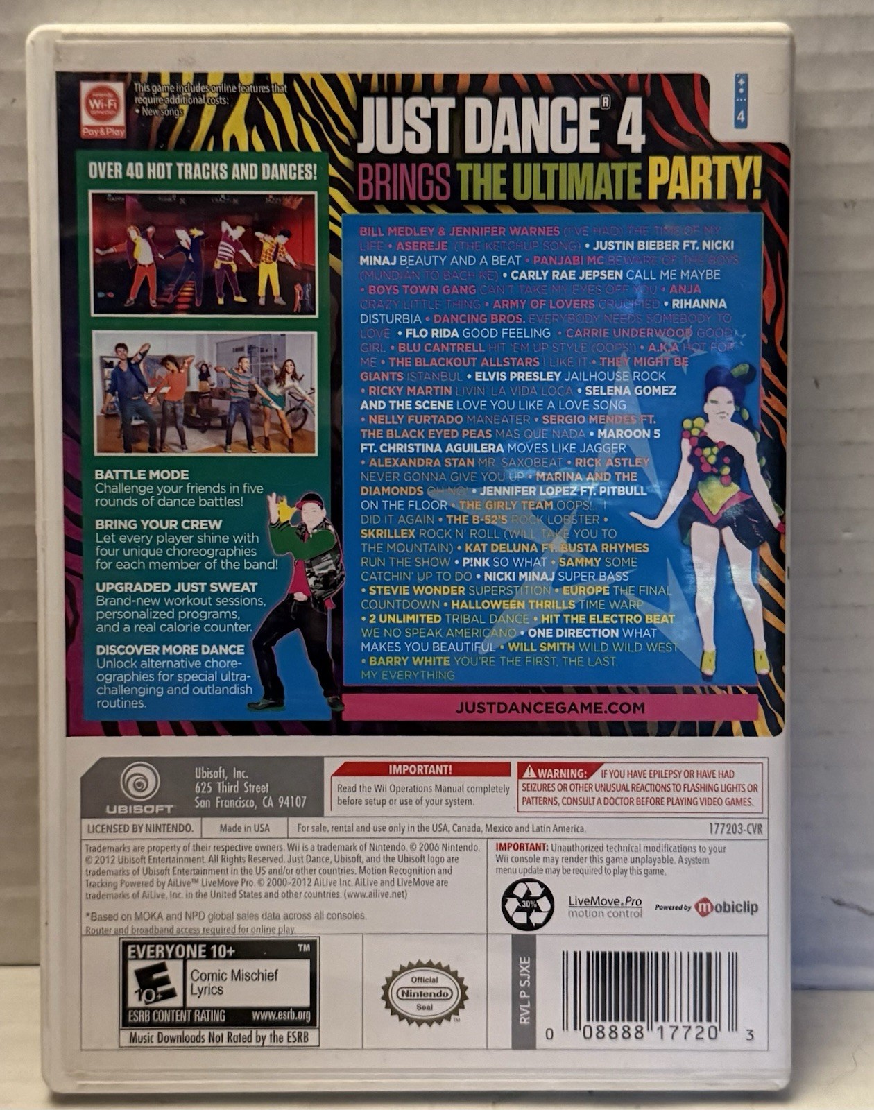 Just Dance 4 (Nintendo Wii, 2012) Complete, CIB – Tested