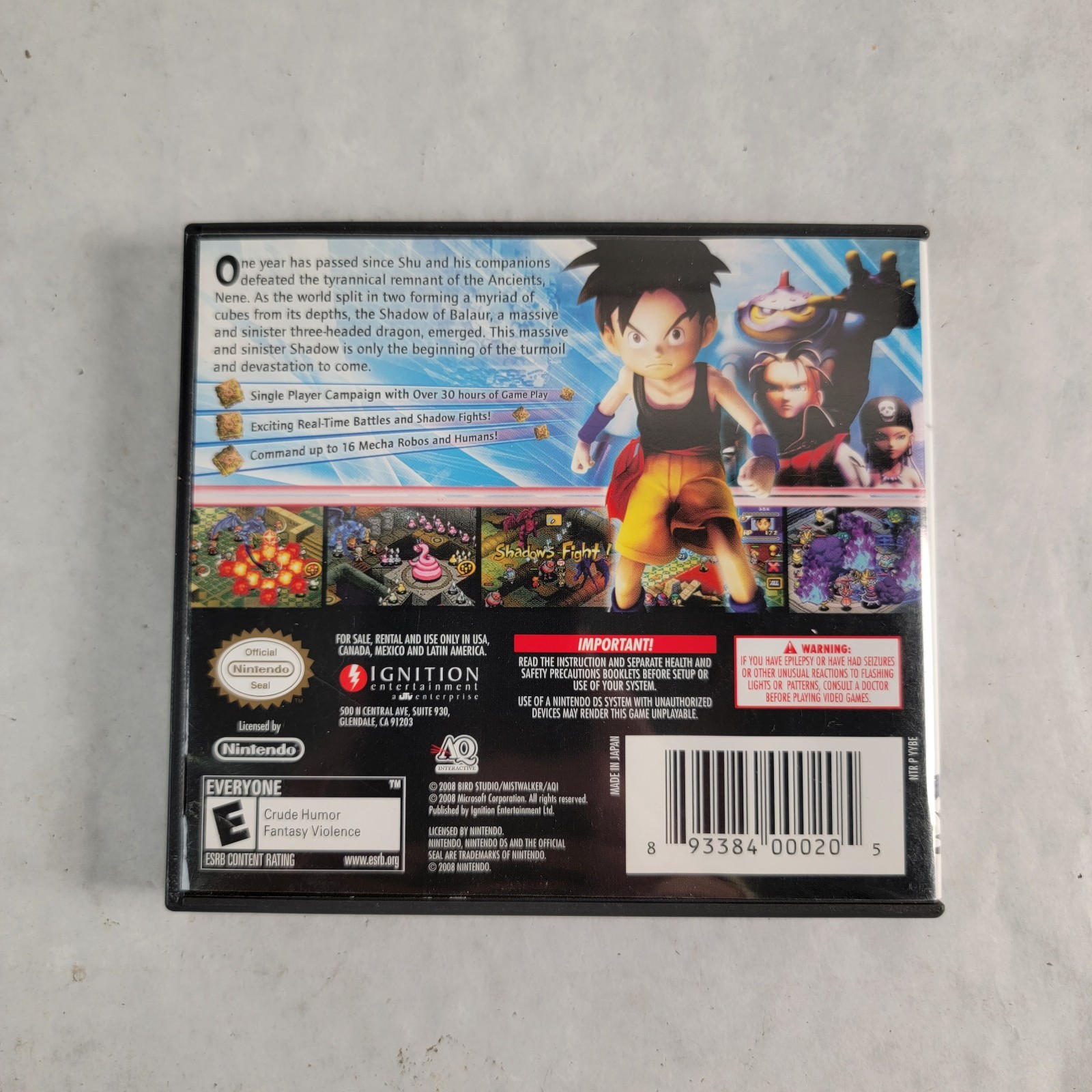 Nintendo Blue Dragon Plus Nintendo DS Manual & Case Only