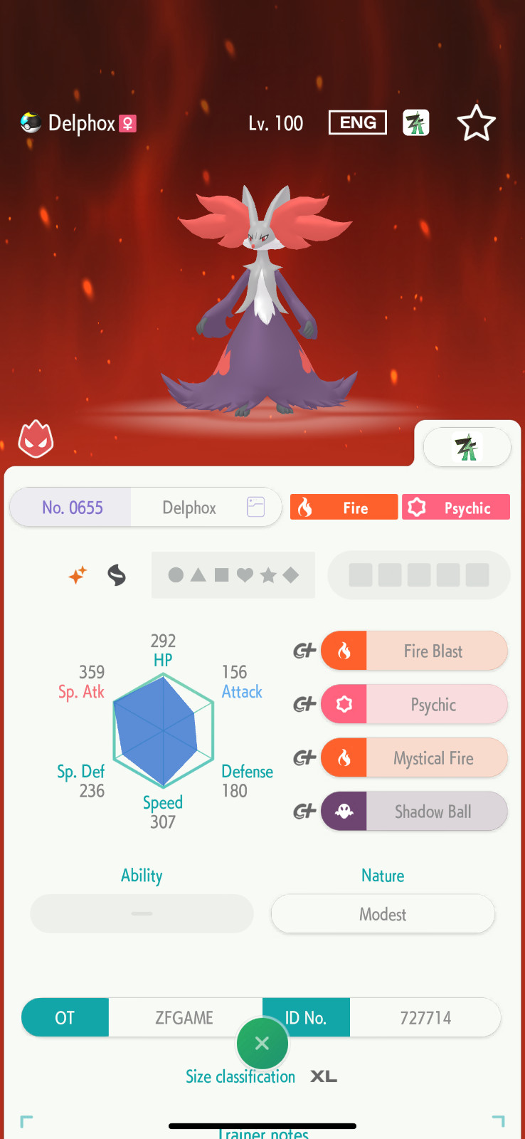 ✨6IV SHINY Delphox From ZA + EVS🚀 POKEMON HOME✨Champions✨Online delivery⚡