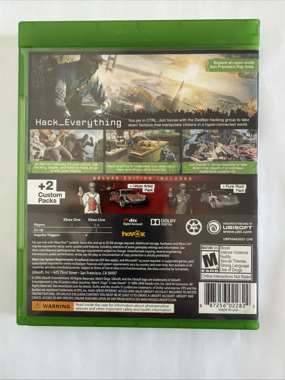 Watch Dogs 2: Deluxe Edition (Microsoft Xbox One, 2016) No DLC