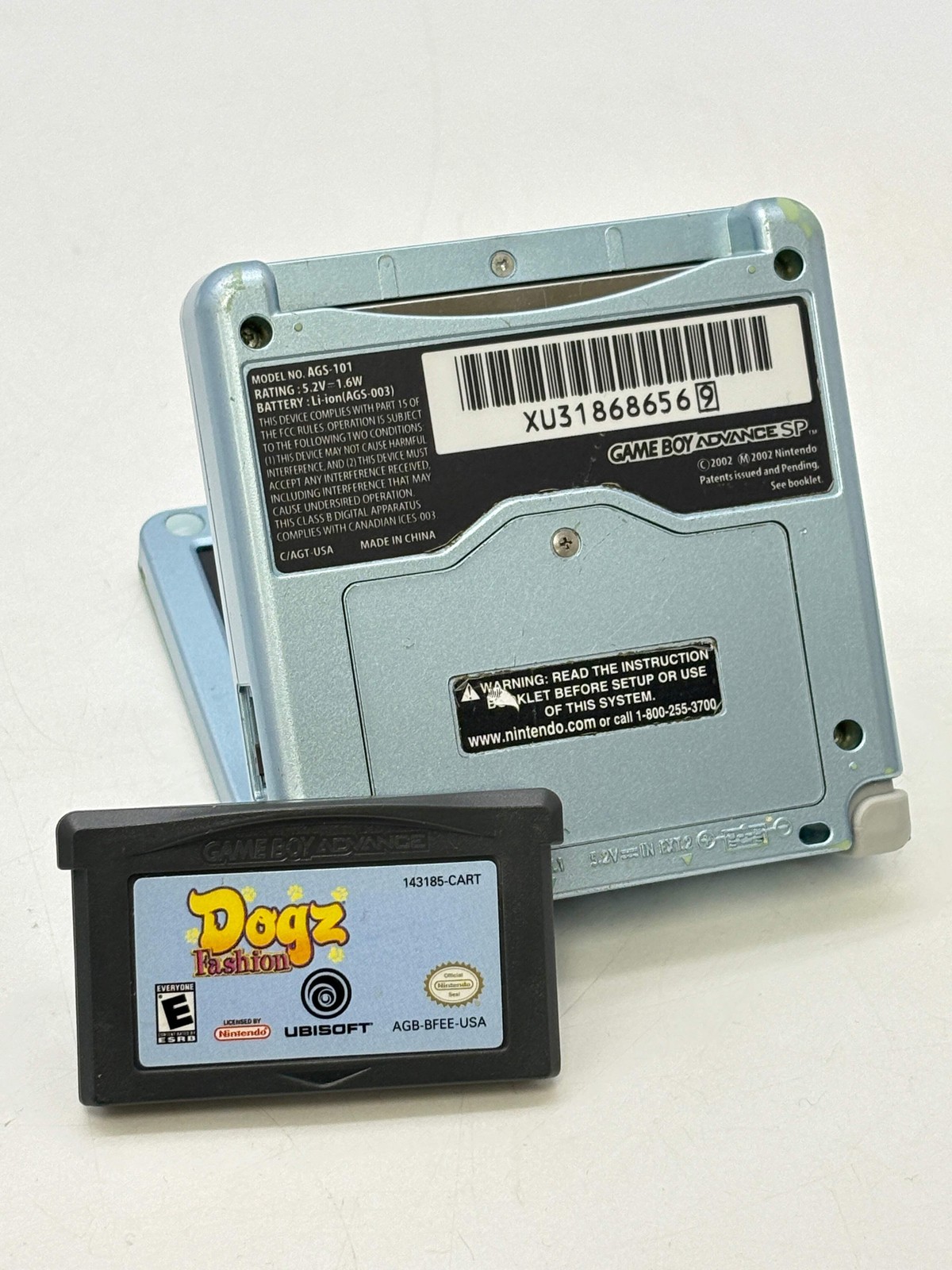 Nintendo Game Boy Advance SP AGS-101 Pearl Blue w/ Charger & Game Cartridge