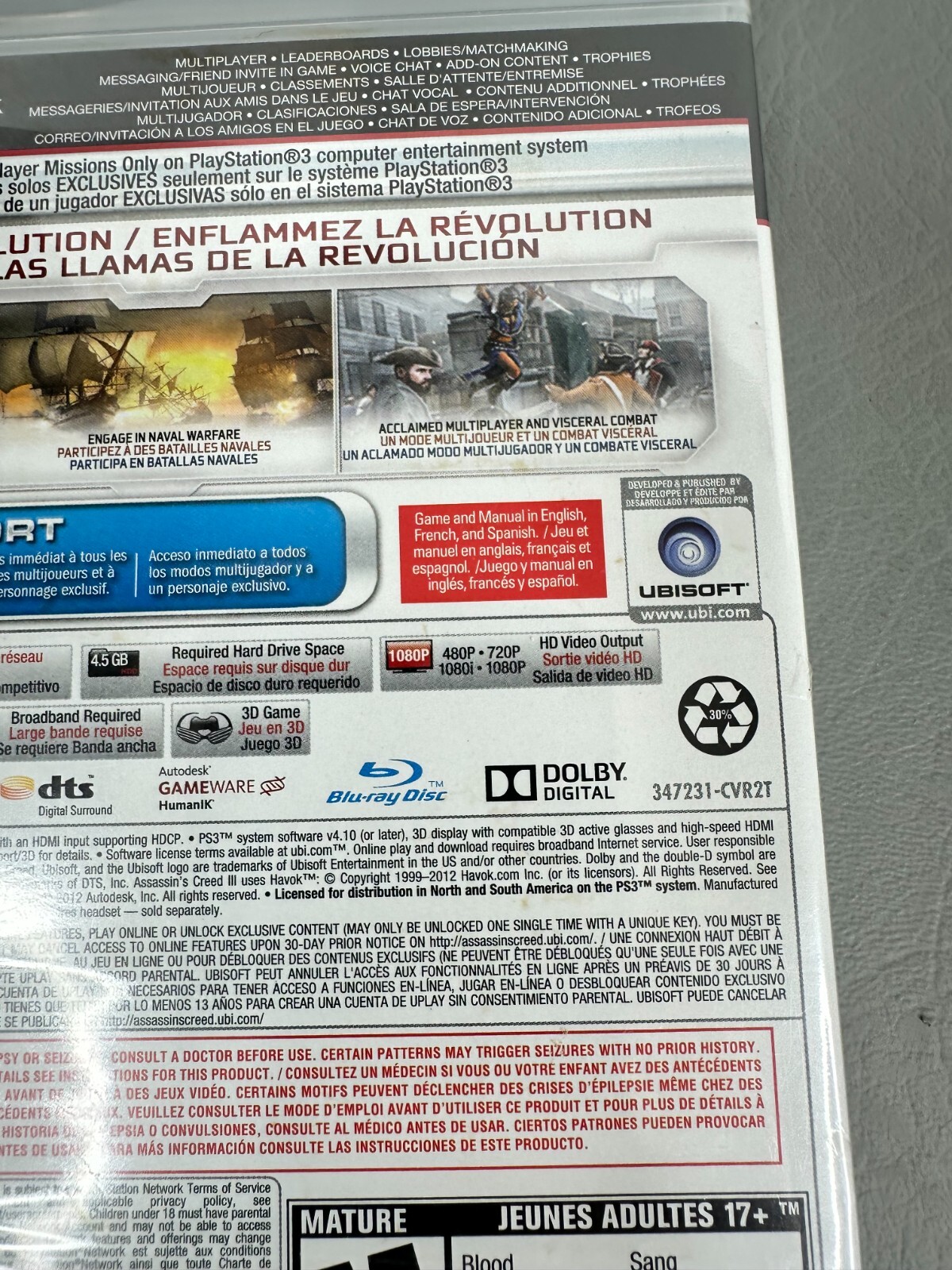 Assassin’s Creed III 3 (Sony PlayStation 3, 2012) PS3 Brand New Not for Resale
