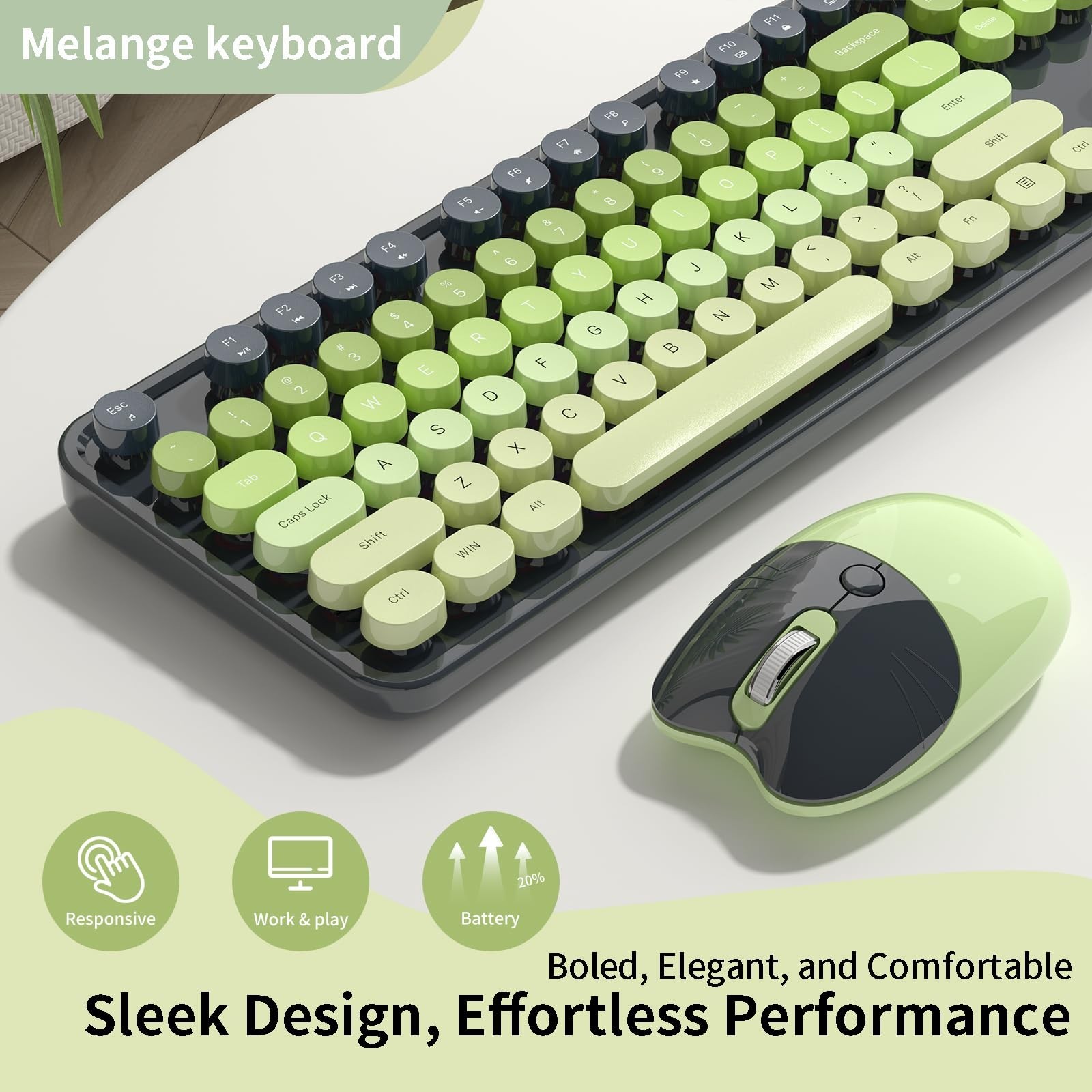 Wireless Keyboard and Mouse, MOFII 104 Round Keycaps Retro Typewriter with OT…