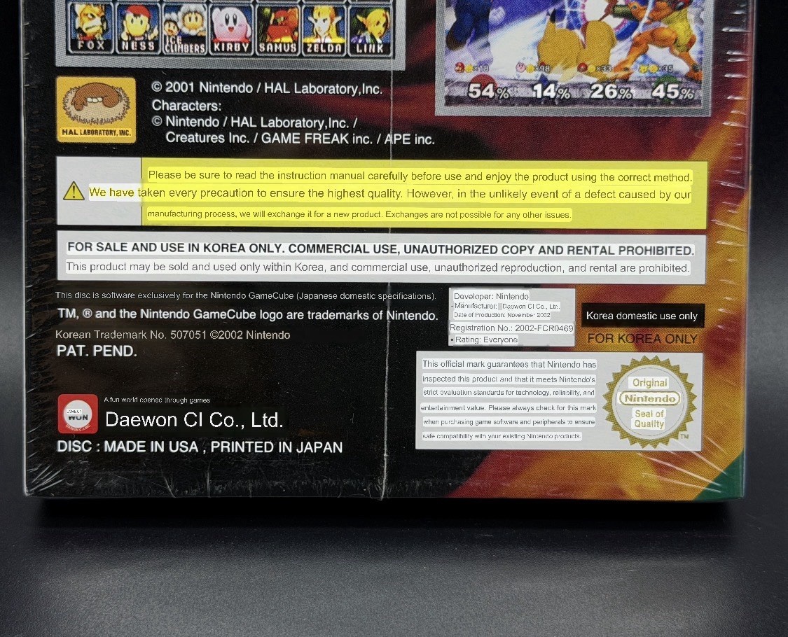 SUPER RARE Super Smash Bros Melee Nintendo GameCube GC Korean Version Korea CIB