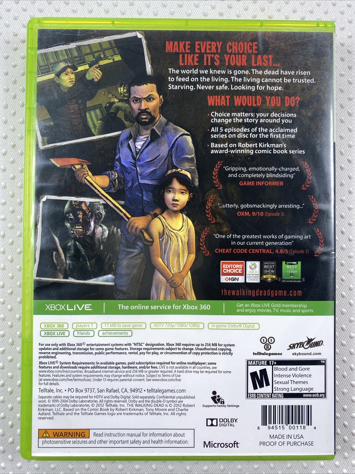 The Walking Dead: A Telltale Games Series (Microsoft Xbox 360, 2012)