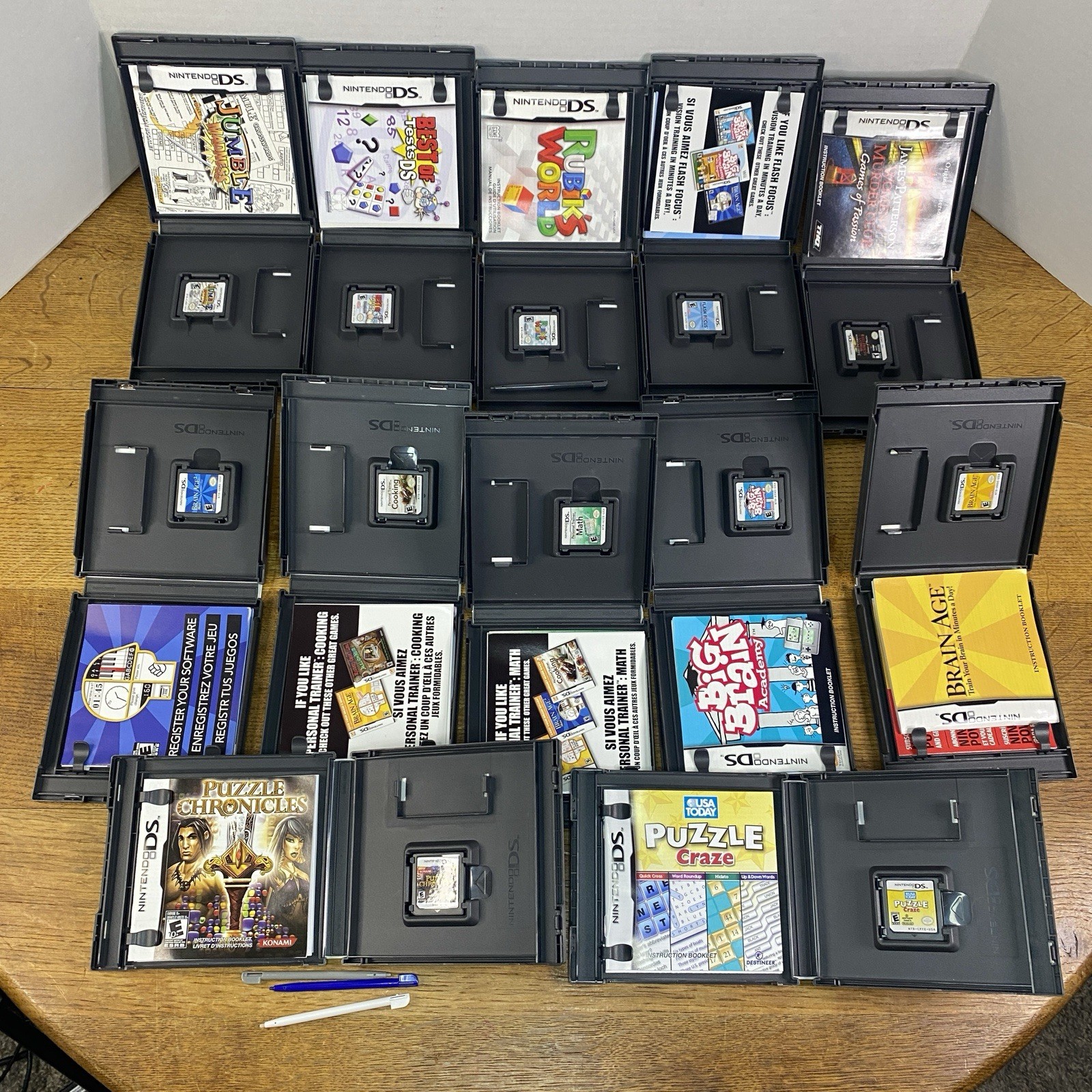 Nintendo DS 24 Game Lot 9 New Sealed & 15 CIB Tested Brain Age Puzzle Jeopardy +
