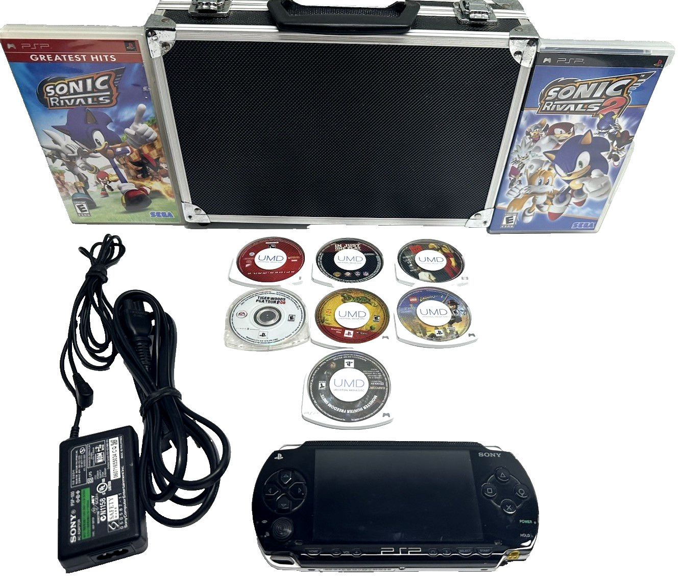 Sony PSP-1001 Console Bundle Black Tested w/ 6 Games & 3 Movies VG Tested