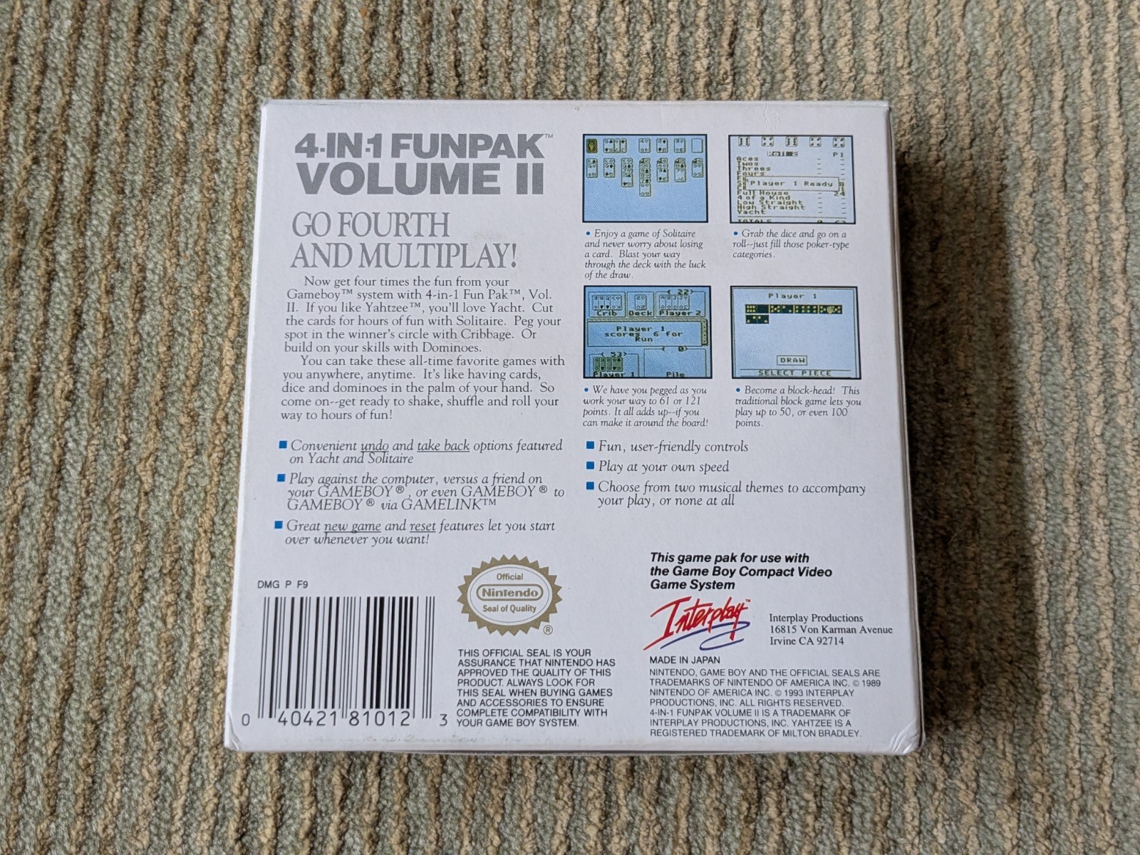 4-in-1 Fun Pak & Volume II Nintendo Game Boy GameBoy Complete CIB Tested Working