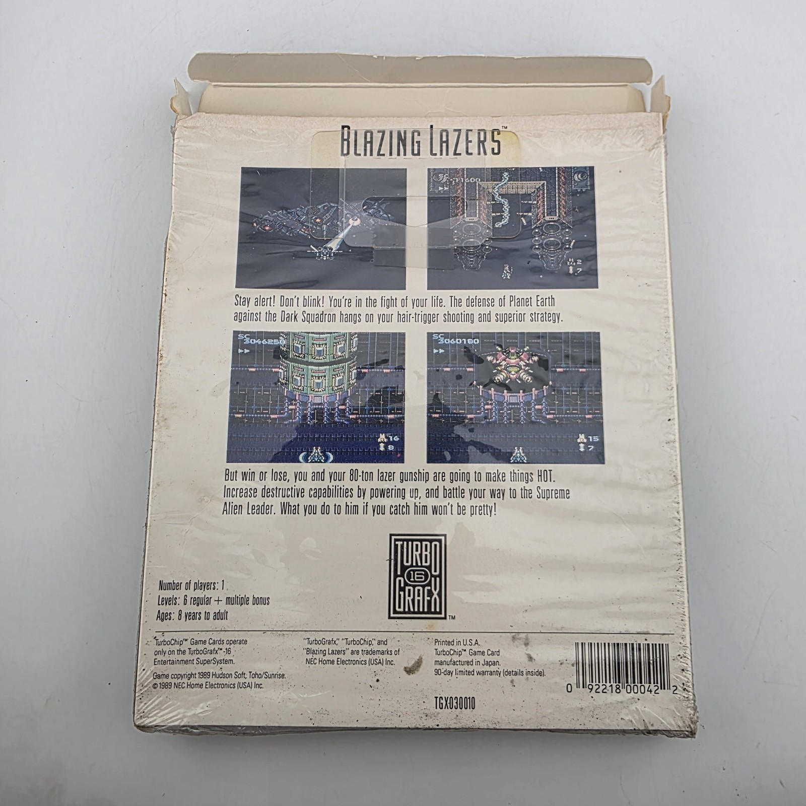 Blazing Lazers (TurboGrafx-16, 1989) – Box Only – Shrink Wrap – Rare
