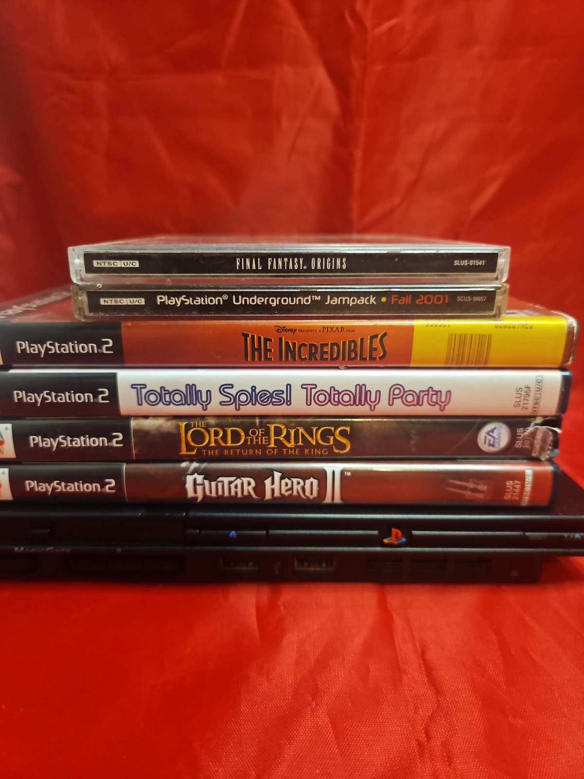 Sony PS2 Slim Black Console Bundle Lot Controller 6 Games & Cables SCPH-70012