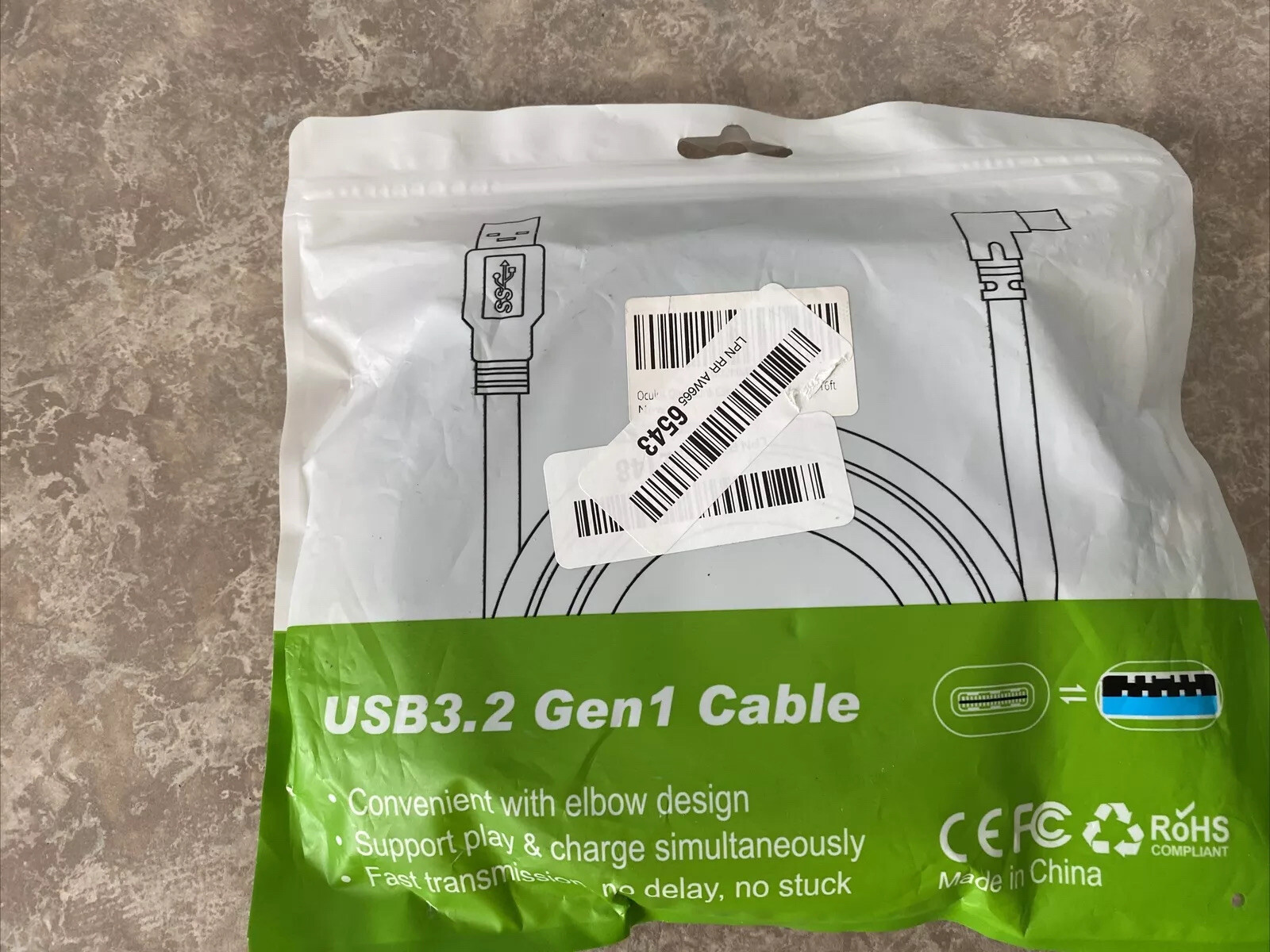 USB C 3.2 16 ft Gen 1 Cable Oculus Quest Link Right Angle