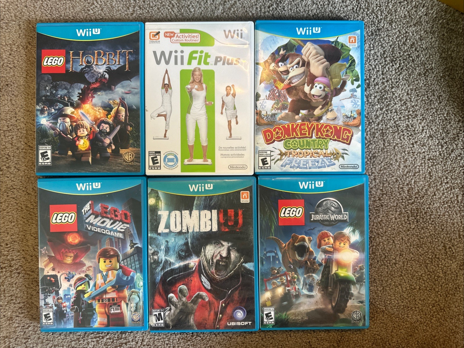 WiiU Game Bundle With Six Games ZombiU, Three Lego Titles, Donkey Kong Country