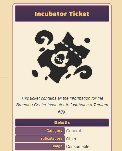 TemTem Incubator Ticket Consumable Item – Instantly Hatch Your TemTem Egg!