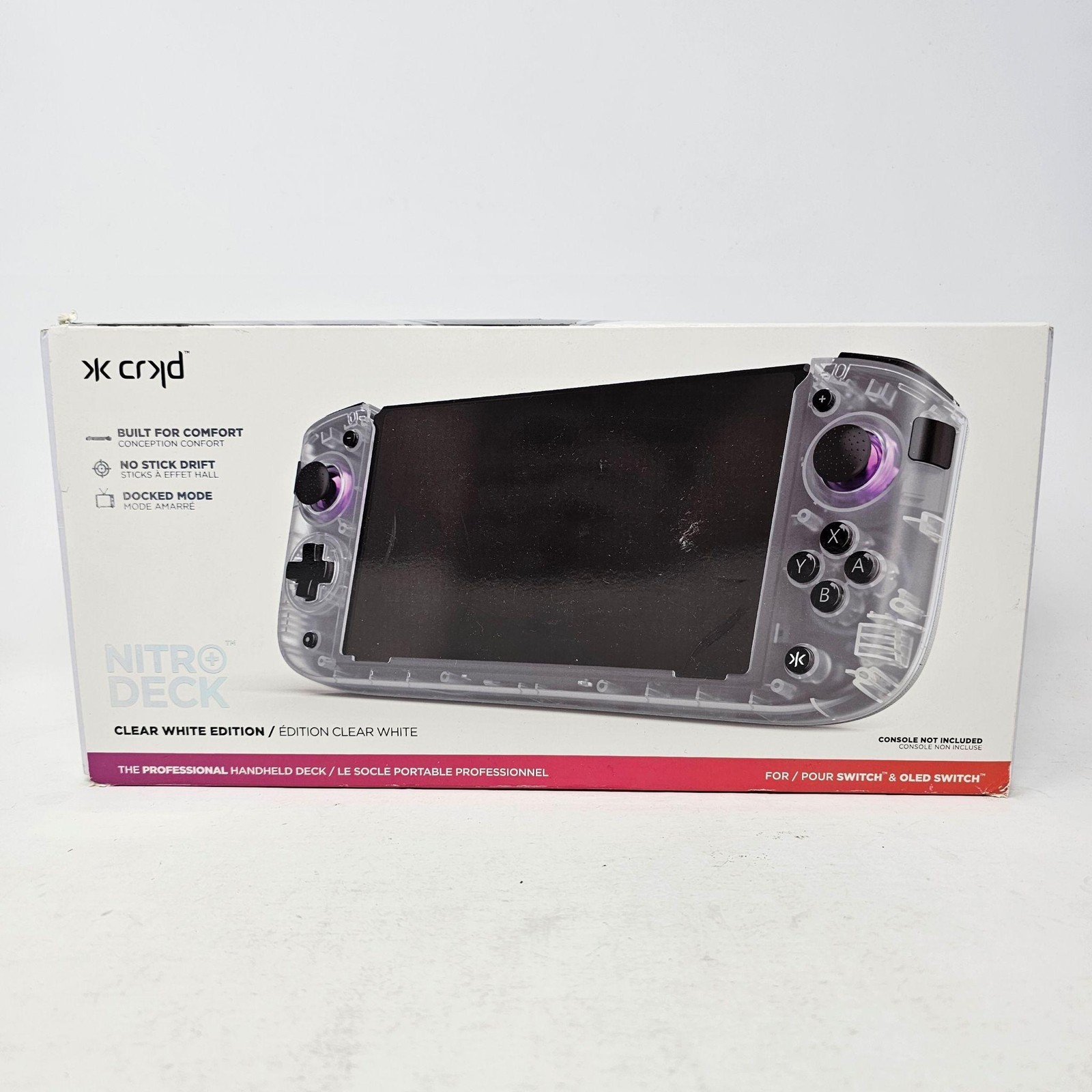 CRKD Nitro Deck Clear White Controller For Nintendo Switch Wireless Bluetooth