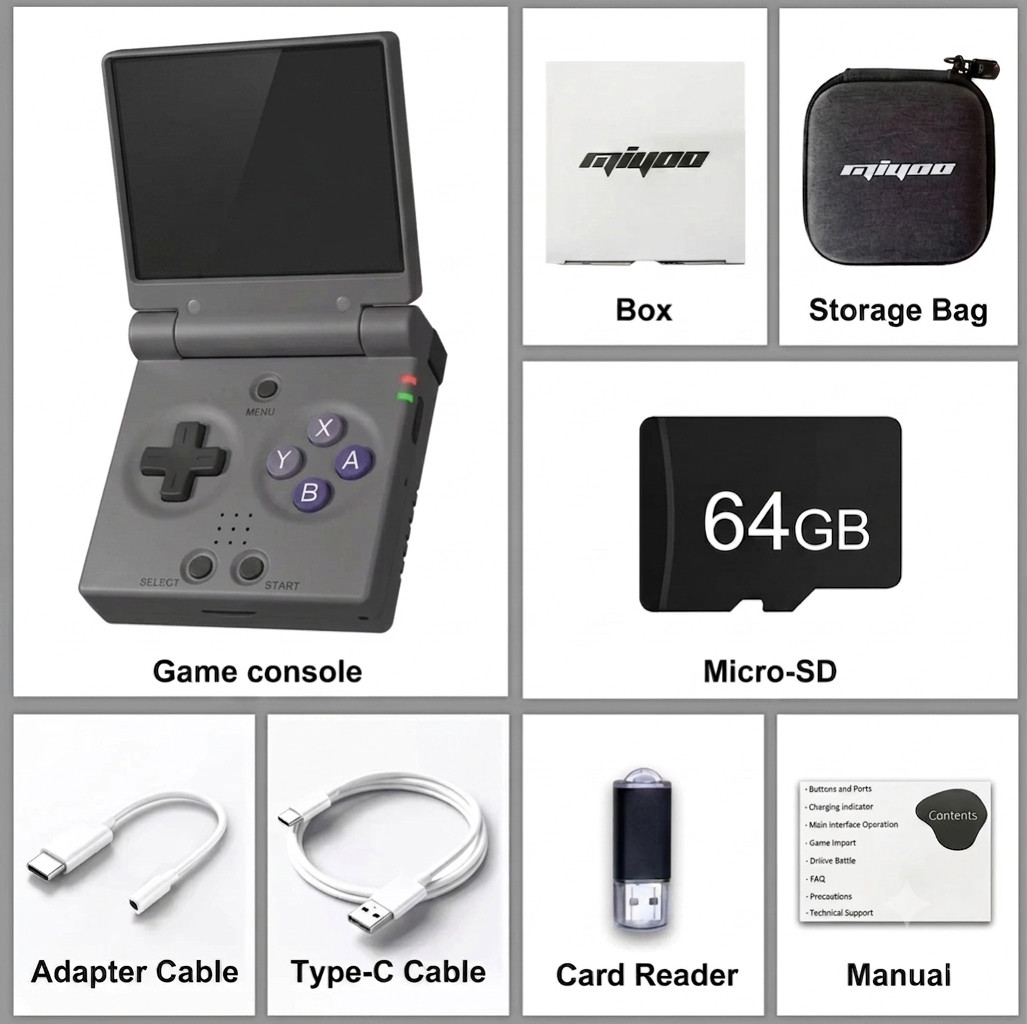 Miyoo Mini Flip Grey 64GB 2.8” IPS Retro Handheld Console OnionOS WiFi + Case