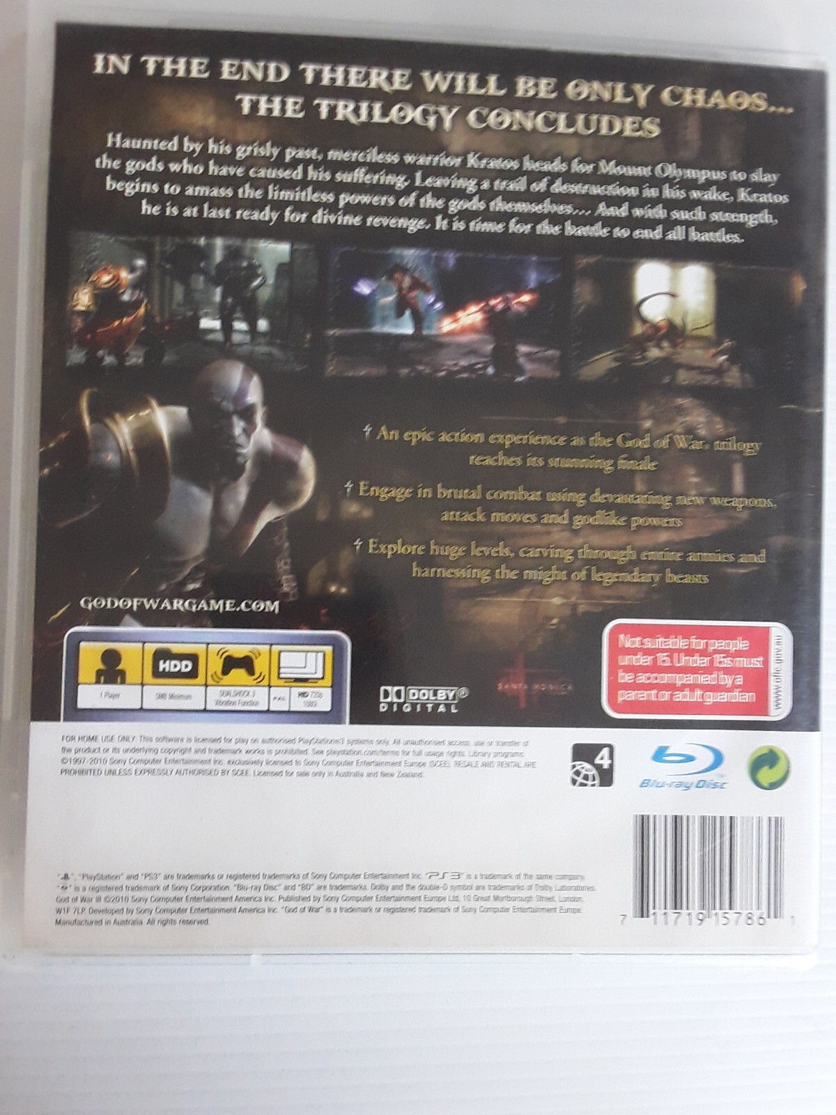 God Of War Game PS3 MA15+ Only on Playstation Sony Action Trilogy & Booklet