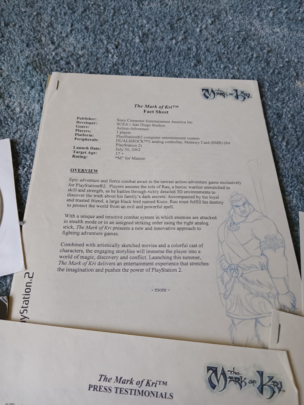 2002 PS2 The Mark of Kri Press Folder – Assets DISC TESTED Q&A with Jay Beard