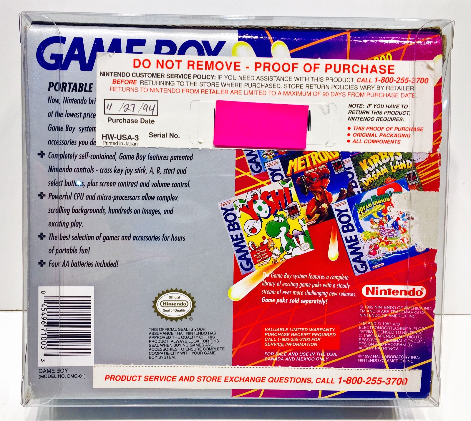 1 Clear Box Protector For The ORIGINAL GAME BOY PINK/PURPLE Console Box Case
