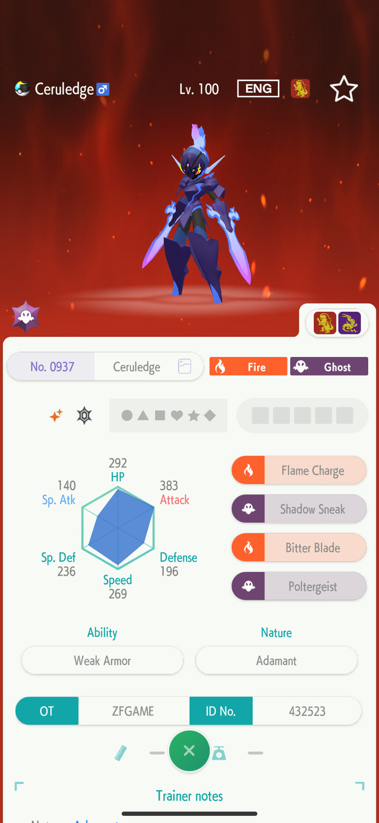 ✨6IV SHINY Ceruledge + EVS🚀 POKEMON HOME✨Champions✨Online delivery⚡