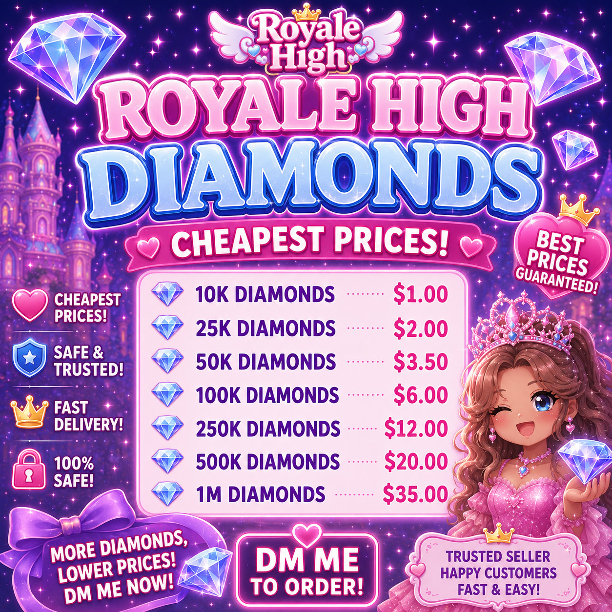 Royale high diamonds! Buy Now! Safe and reliable!! Message before purchase!
